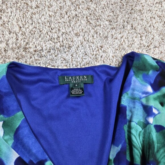 Lauren Ralph Lauren Dress Womens 8 Blue Floral Sleeveless Wrap - Picture 2 of 6